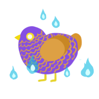 Haunter, a blurple and orange chicken with a lace pattern