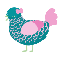 Azzie, a teal and pink chicken with a lace pattern