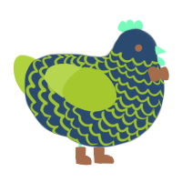 scooby snack, a beige and indigo chicken with a lace pattern