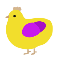 LaRue, a yellow and amethyst chicken