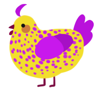 Idiocracy, a yellow and amethyst chicken with a speckle pattern