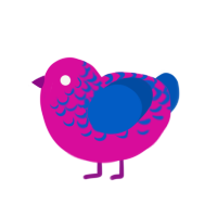 Raging Bisexual, a fuchsia and ultramarine chicken with a half-lace pattern