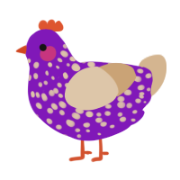 Prion Disease, a violet and beige chicken with a speckle pattern