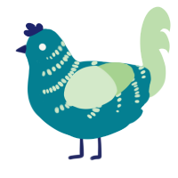 Puddle, a sea and gluppy chicken with a half-bar pattern