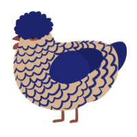 A beige and navy chicken with a lace pattern