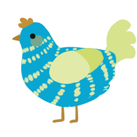 Shiny, a cerulean and lemon chicken with a bar pattern