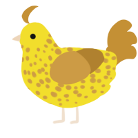 banana, a yellow and gold chicken with a speckle pattern