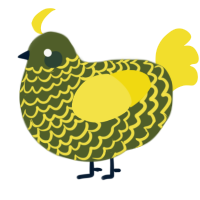 jar, a olive and yellow chicken with a lace pattern