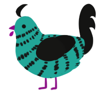 Mikudayo, a turquoise and black chicken with a bar pattern