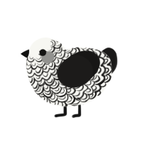 Manuscript, a white and sable chicken with a double-lace pattern