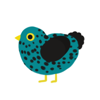 Door Stopper, a teal and sable chicken with a speckle pattern