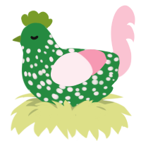 spring pollen, a viridian and rose chicken with a speckle pattern