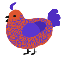 Terra, a vermilion and indigo chicken with a double-lace pattern