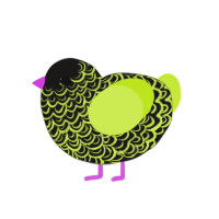 Lime Goth, a sable and lime chicken with a double-lace pattern