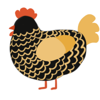 A black and honey chicken with a lace pattern