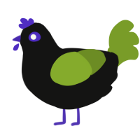 A black and chartreuse chicken