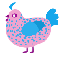 A pink and sky chicken with a speckle pattern