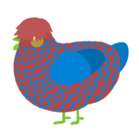 Element, a red and sapphire chicken with a lace pattern