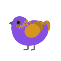 Iced Ube Latte, a blurple and ochre chicken with a neck-speckle pattern