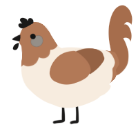 g, a cream and brown chicken with a head pattern