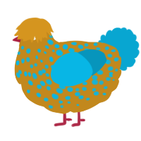 (unnamed), a ochre and cerulean chicken with a speckle pattern