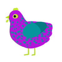 A amethyst and teal chicken with a speckle pattern