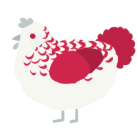 A white and crimson chicken with a half-lace pattern
