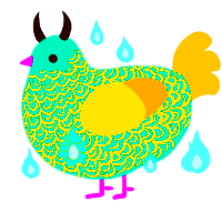 Cryptid, a teal and ochre chicken with a double-lace pattern