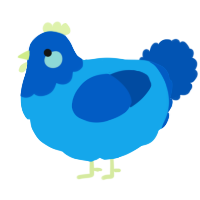Pipbom, a sky and ultramarine chicken with a head pattern
