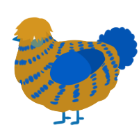 sports jersey, a ochre and ultramarine chicken with a bar pattern