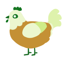 Shrek Questionmark, a gold and apple chicken with a head pattern