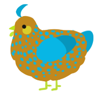potatoe, a ochre and cerulean chicken with a speckle pattern