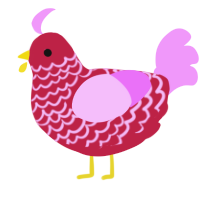 A crimson and lavender chicken with a lace pattern