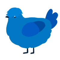 MaliciousEmbryo, a sapphire and ultramarine chicken