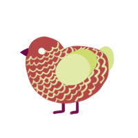 rat, a red and lemon chicken with a lace pattern