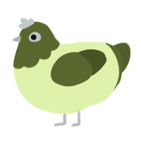 Stringbean, a apple and olive chicken with a head pattern