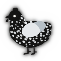 Eclipse, a black and mist chicken with a speckle pattern