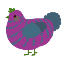 Ume, a amethyst and ultramarine chicken with a bar pattern