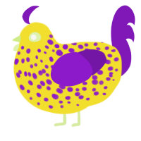 (unnamed), a yellow and violet chicken with a speckle pattern