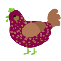 Dragonfruit, a maroon and brown chicken with a speckle pattern