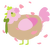 A beige and pink chicken with a head pattern