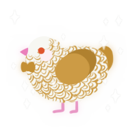 Coin, a white and gold chicken with a double-lace pattern