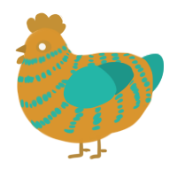 Sunkist, a orange and turquoise chicken with a bar pattern