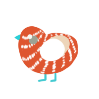 g, a vermilion and cream chicken with a bar pattern
