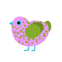 The Wellness Coach, a lavender and chartreuse chicken with a speckle pattern