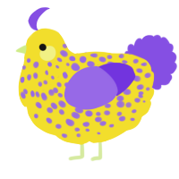 A yellow and blurple chicken with a speckle pattern