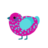 Silly String, a fuchsia and aqua chicken with a speckle pattern
