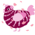 さくら, a maroon and pink chicken with a bar pattern