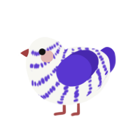 Grape Fizz, a white and indigo chicken with a bar pattern