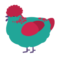 (unnamed), a turquoise and crimson chicken with a neck-speckle pattern